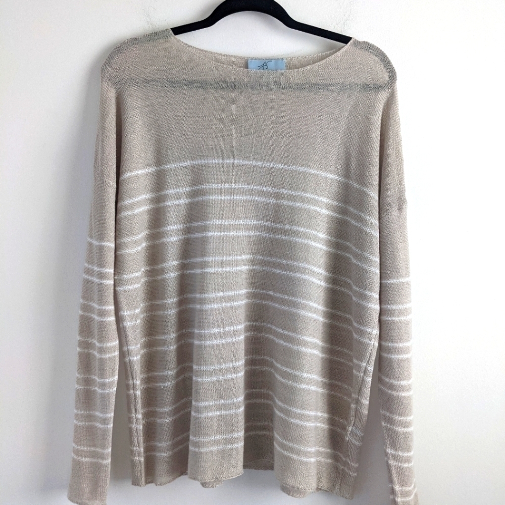 Euc Joan Vass 100% Linen Striped Lightweight Sweater XL